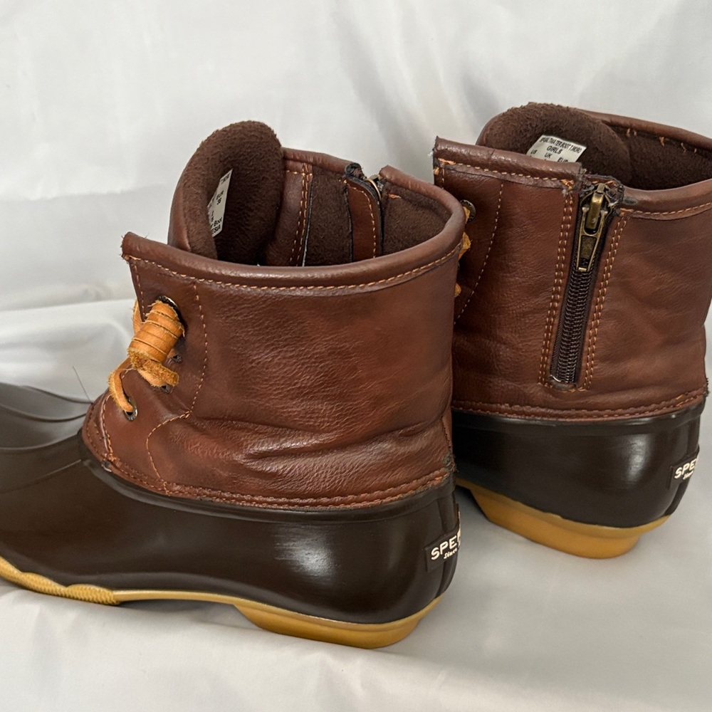 Sperry  girls  saltwater  Brown Duck Boots with Tan Accents Size 6 waterproof - Picture 6 of 13